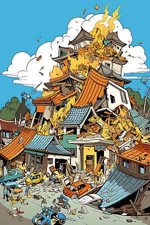 地震手绘自然灾害插画