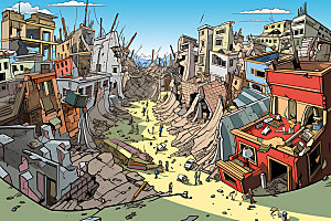 地震手绘地质灾害插画