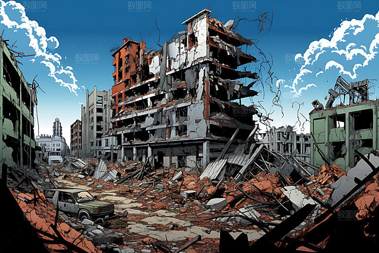地震地裂灾难插画