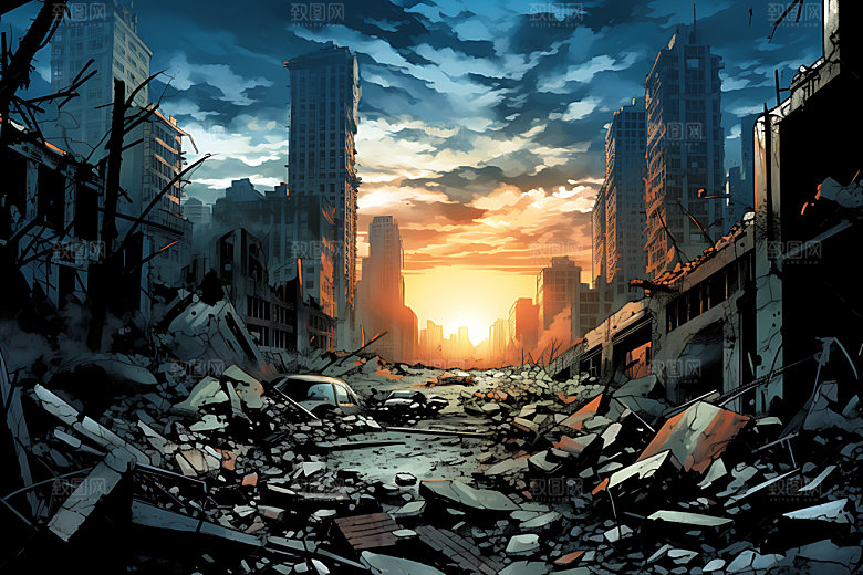 地震手绘地质灾害插画