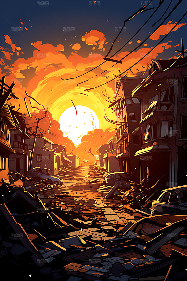 地震地质灾害自然灾害插画