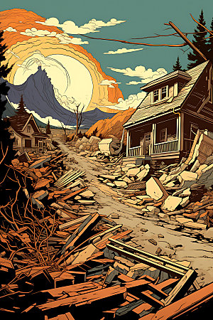 地震自然灾害地裂插画