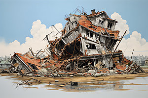 地震手绘地质灾害插画