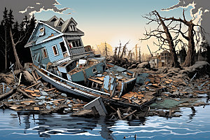 地震地裂手绘插画