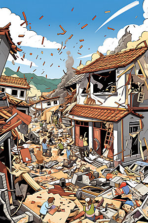 地震房屋倒塌地质灾害插画