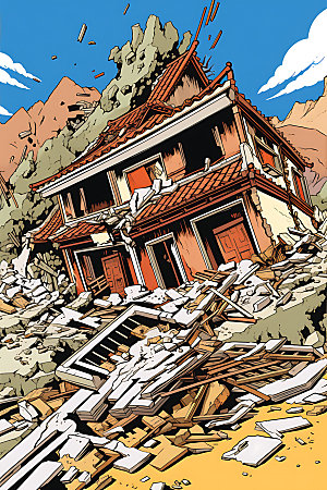 地震自然灾害地质灾害插画