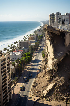 地震地裂崩塌摄影图