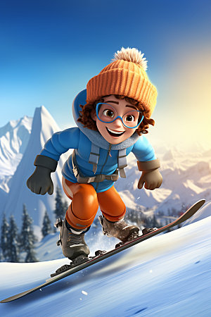 冬季户外极限运动滑雪滑冰人物模型