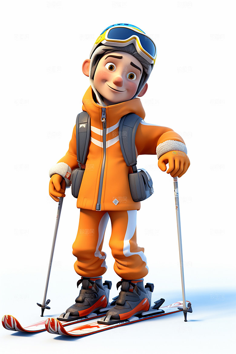 冬季户外男孩女孩3D插画人物模型