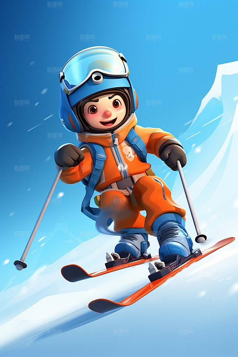 冬季户外极限运动滑雪滑冰人物模型