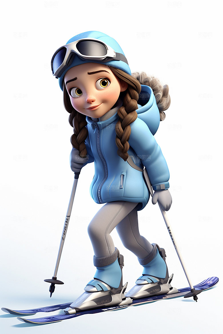 冬季户外滑雪滑冰3D插画人物模型