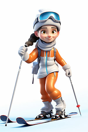 冬季户外男孩女孩滑雪滑冰人物模型