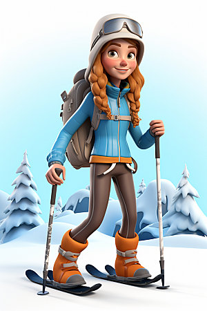冬季户外3D插画极限运动人物模型