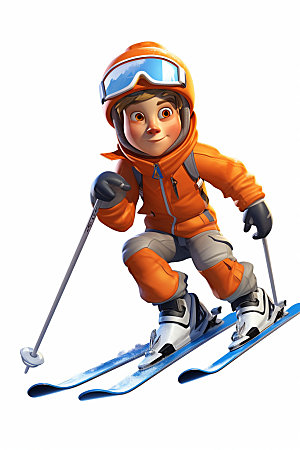 冬季户外卡通动画滑雪滑冰人物模型