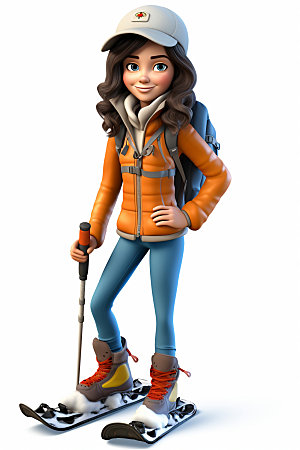 冬季户外滑雪滑冰卡通动画人物模型