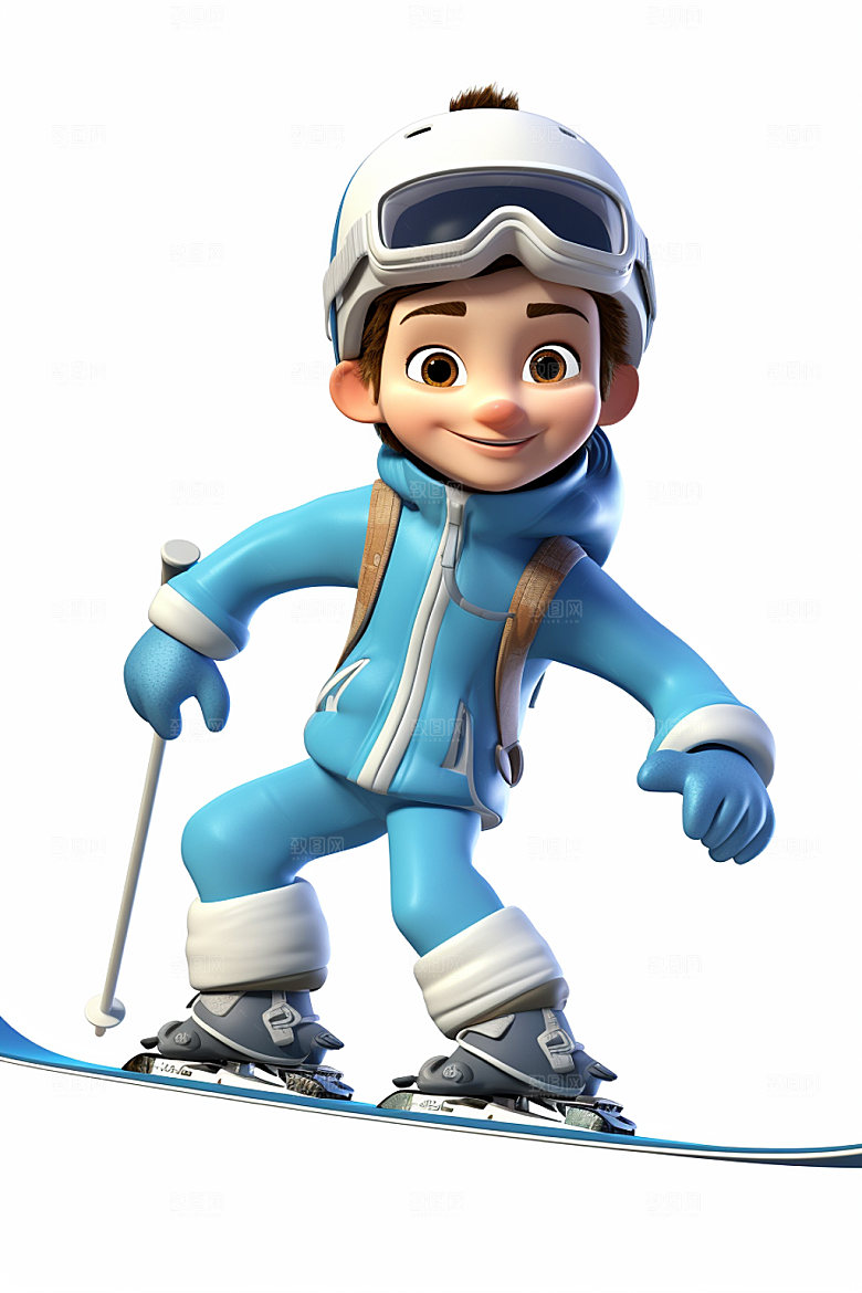 冬季户外卡通动画滑雪滑冰人物模型