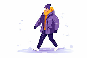 冬季户外手拎购物袋逛街购物矢量插画
