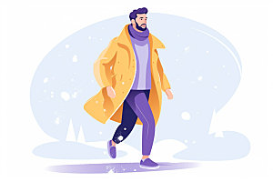 冬季户外人物组合时尚矢量插画