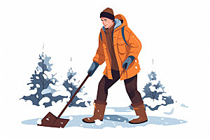 冬季户外手拎购物袋人物组合矢量插画