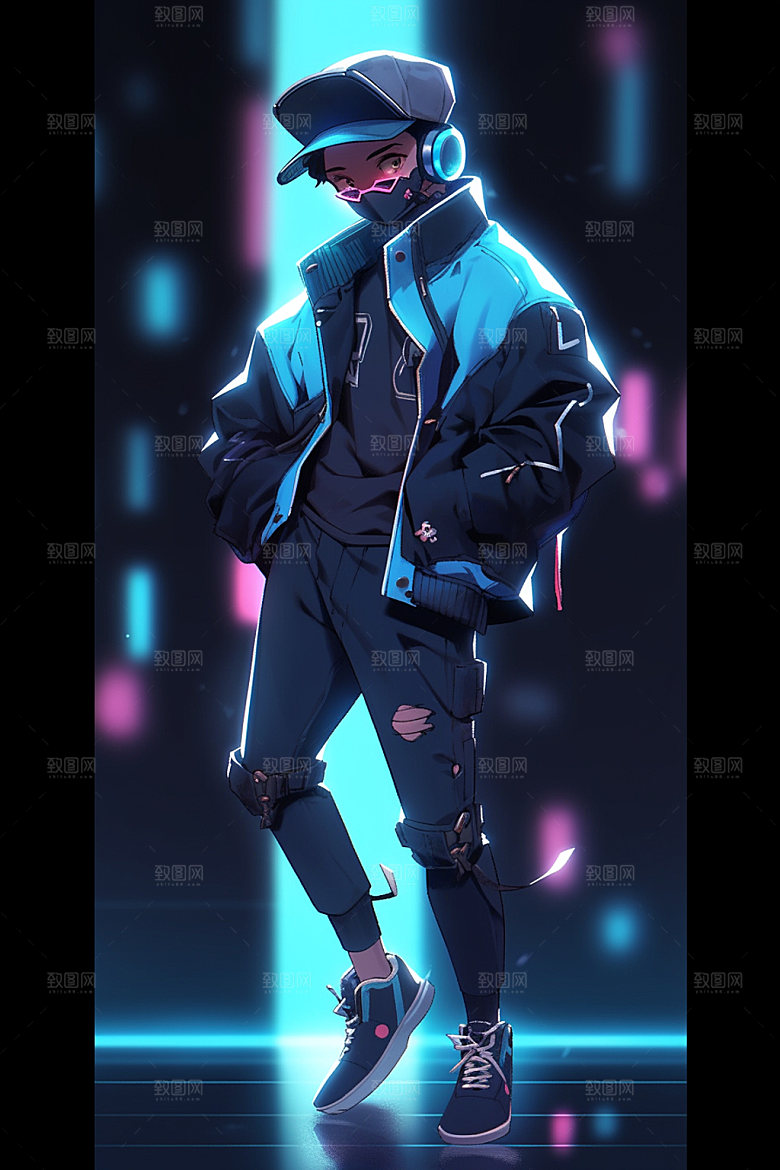 动漫人物炫酷赛博朋克插画