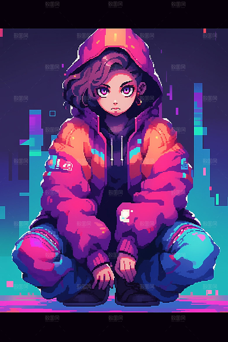 动漫人物卡通赛博朋克插画