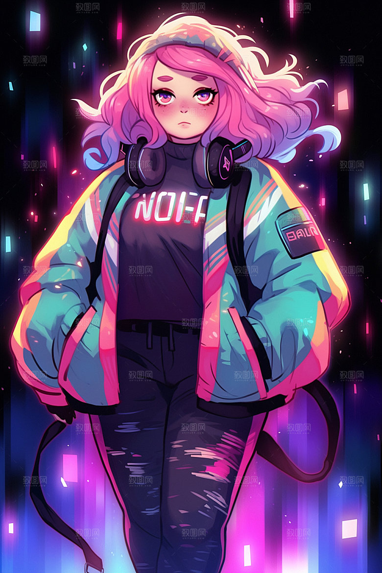 动漫人物卡通赛博朋克插画