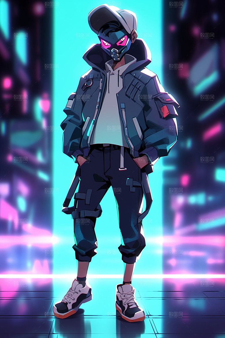 动漫人物赛博朋克高清插画