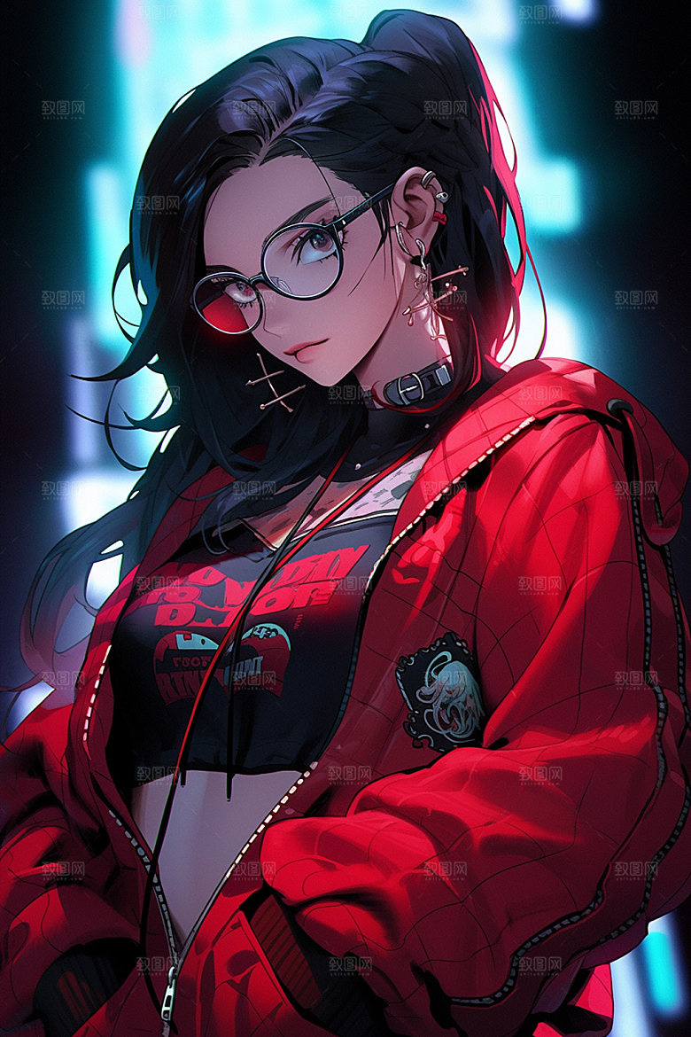 动漫人物赛博朋克炫酷插画