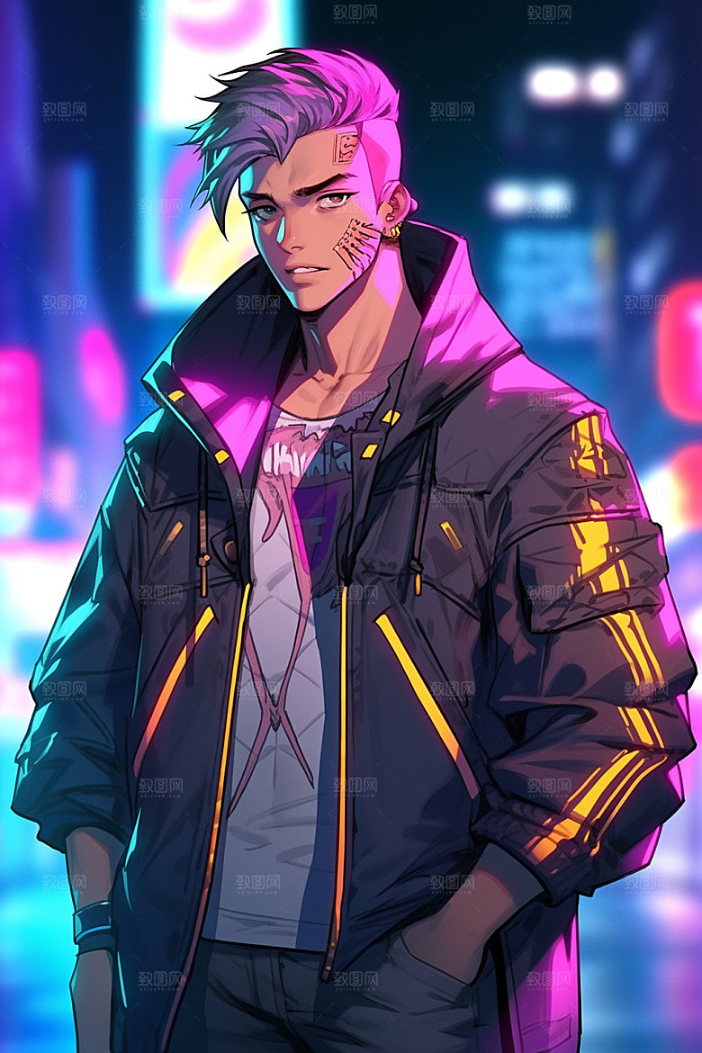 动漫人物炫酷赛博朋克插画