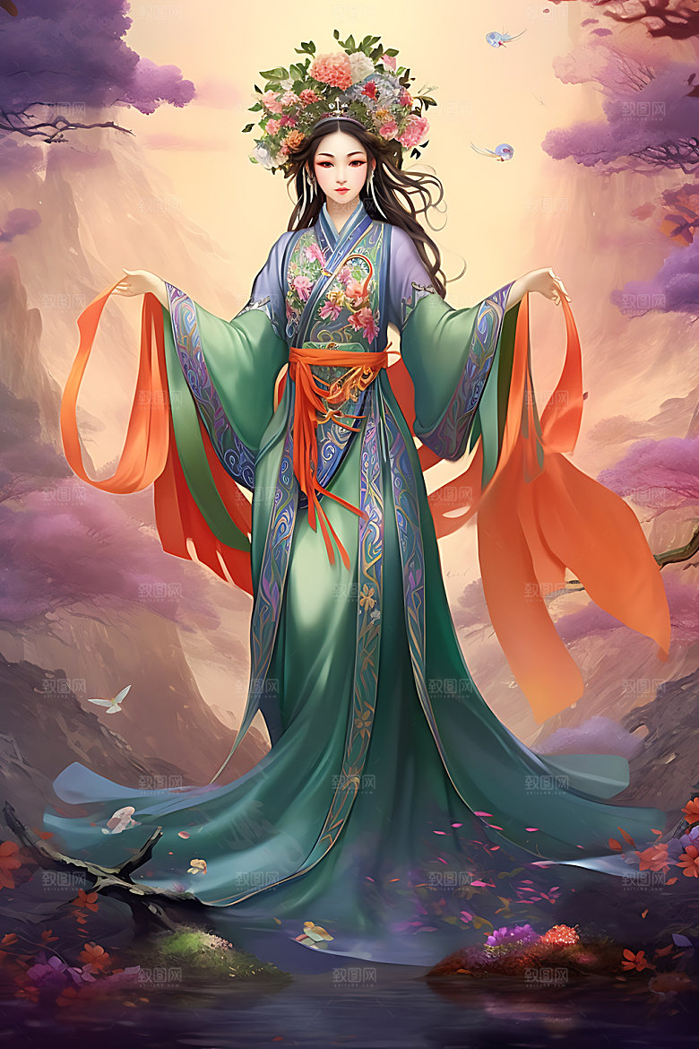 仙女少女中国风插画