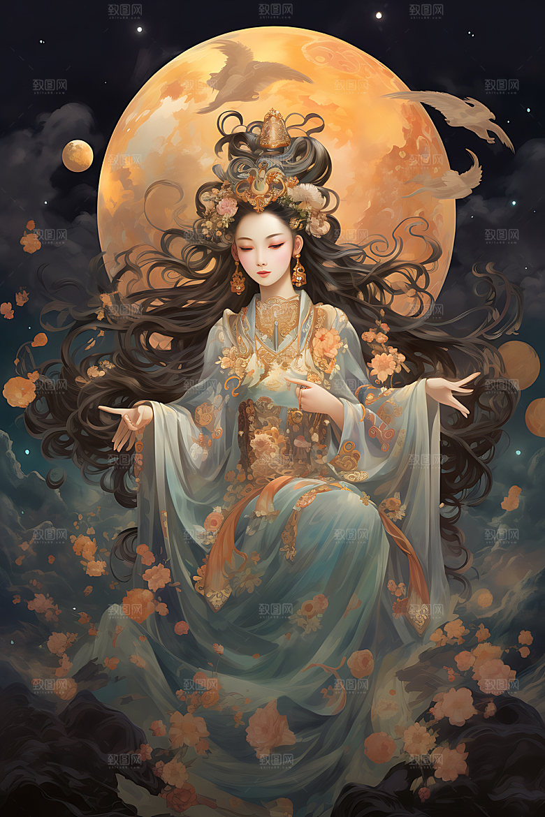 仙女柔美手绘插画