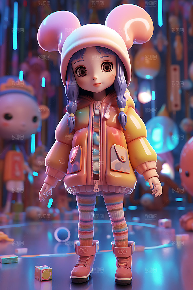 多巴胺女孩彩色少女模型