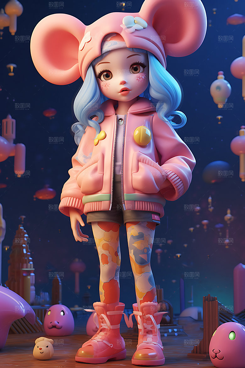 多巴胺女孩3D彩色模型