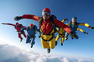 多人跳伞挑战机遇摄影图
