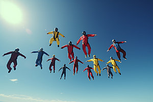 多人跳伞高空运动极限运动摄影图