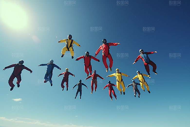 多人跳伞高空运动极限运动摄影图