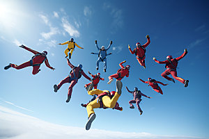 多人跳伞企业文化高空运动摄影图