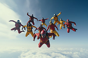 多人跳伞团队协作企业精神摄影图