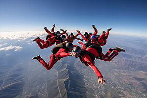 多人跳伞极限运动高空运动摄影图