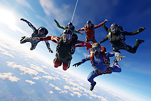 多人跳伞企业精神高空运动摄影图