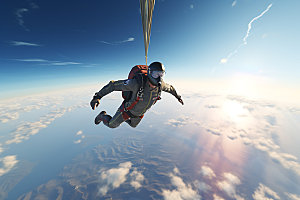 多人跳伞团队配合极限运动摄影图