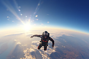 多人跳伞企业精神高空运动摄影图