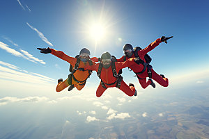 多人跳伞挑战极限运动摄影图