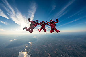 多人跳伞挑战团队配合摄影图