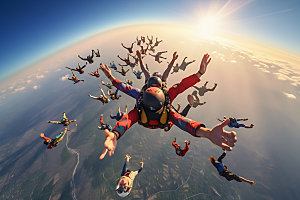 多人跳伞挑战团队协作摄影图