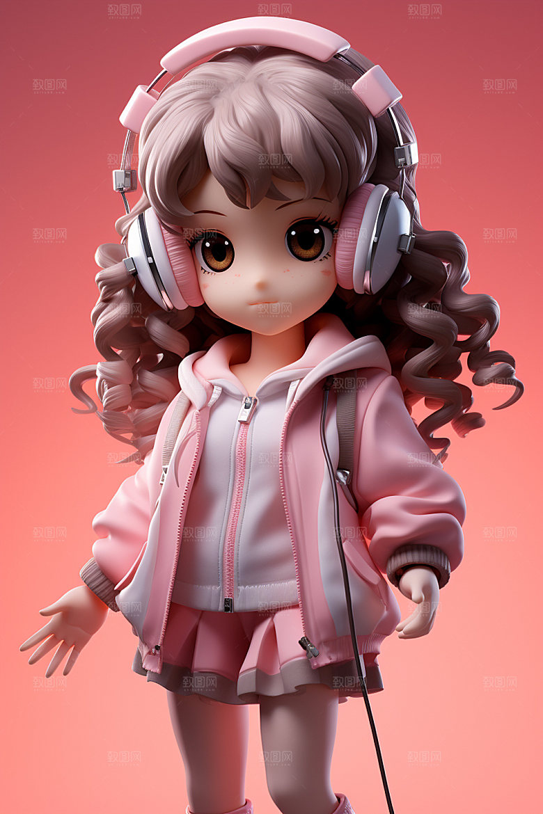耳机少女可爱卡通模型
