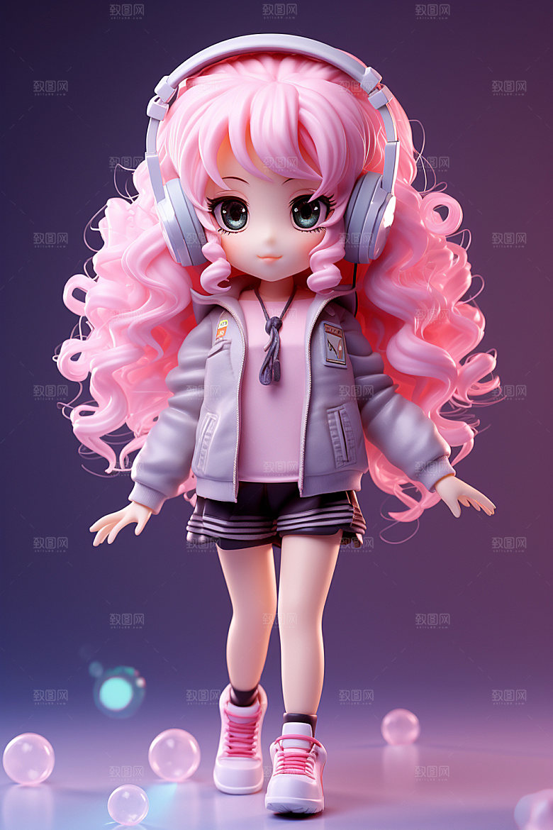 耳机少女可爱立体模型