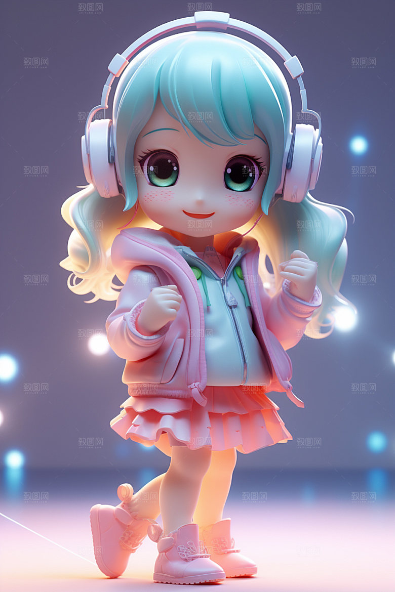 耳机少女立体形象模型