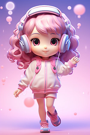 耳机少女3D可爱模型