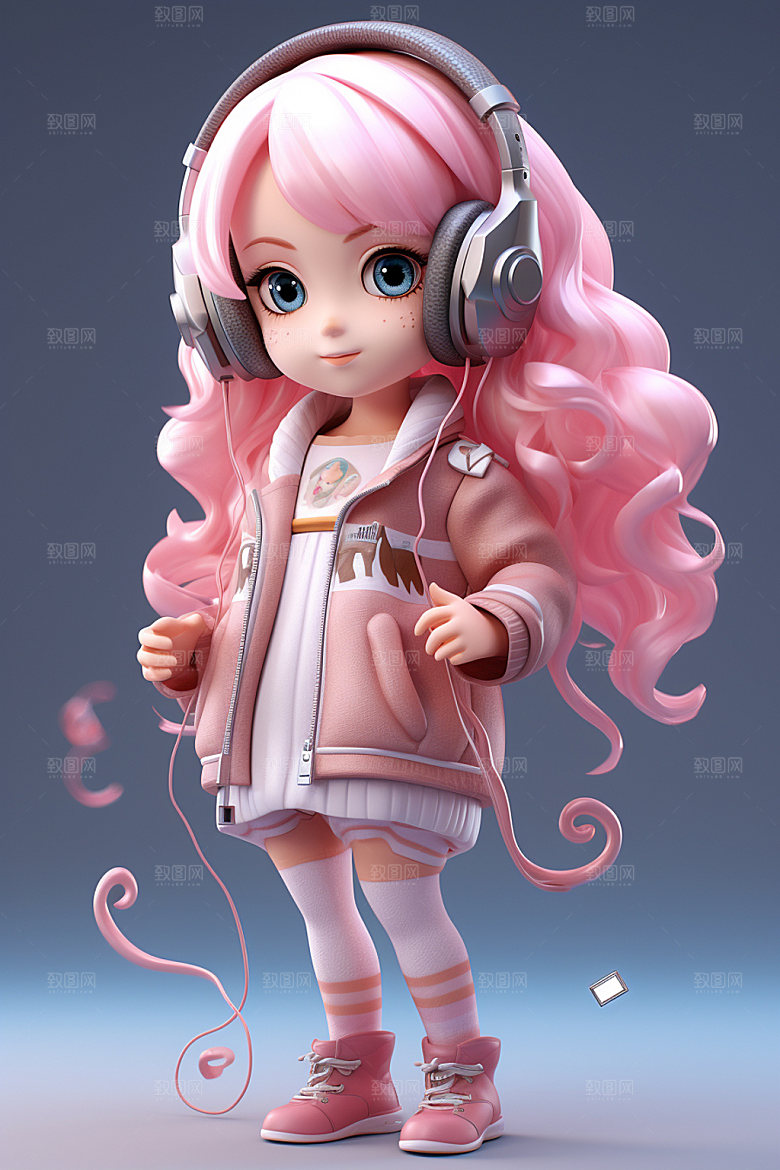 耳机少女人物人偶模型